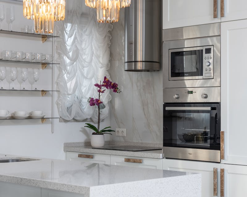 a renovated kitchen with great lighting